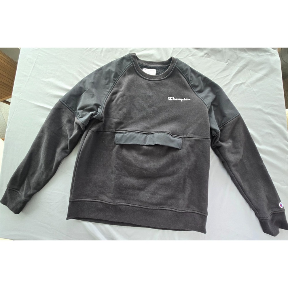 Champion Sweatshirt Pocket Black Cotton Nylon Minimalist Preppy Quiet Luxury